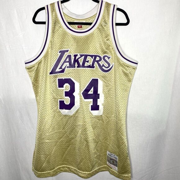 MITCHELL & NESS Shaquille O'Neal #34 Swingman Jersey LA Lakers 96-97 Mens L Gold - Picture 1 of 11
